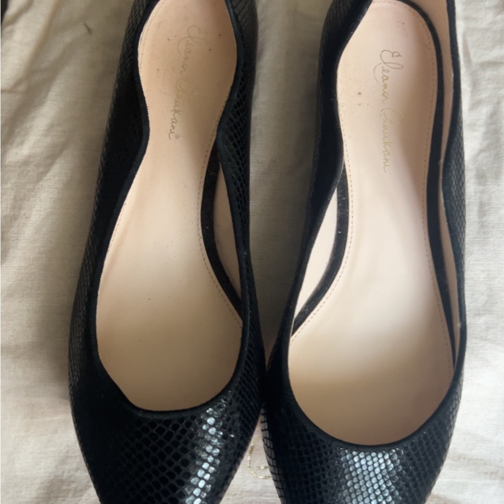 Eileen Anukam, Fisher Black Textured Leather Flats